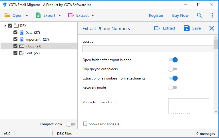 extract all phone numbers from dbx
