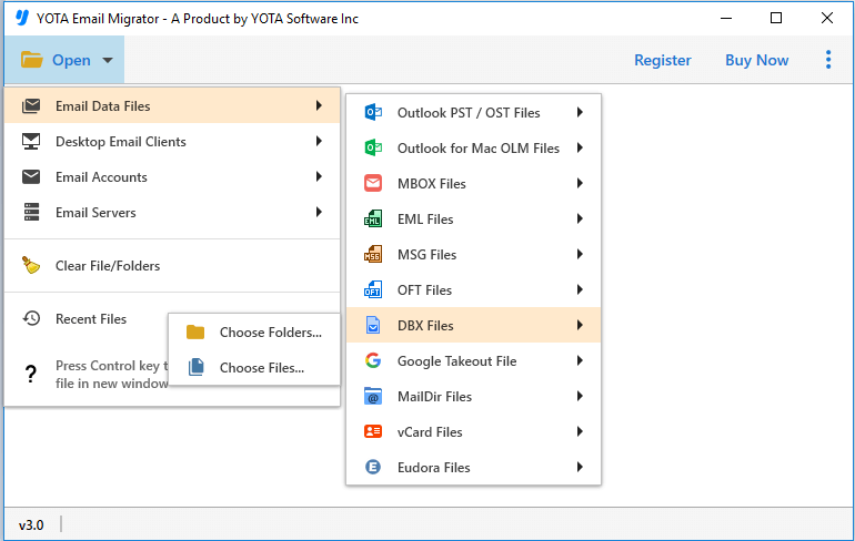 select dbx files or folders