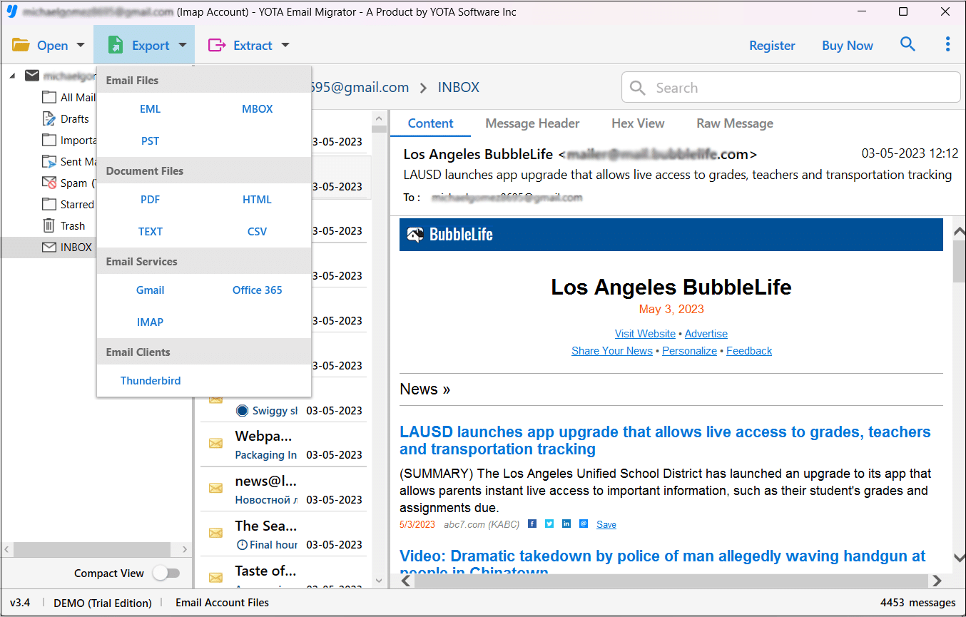 export emails from bluehost to pst