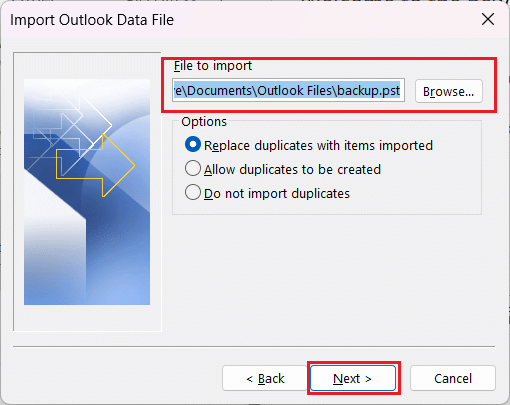 backup emails in outlook windows