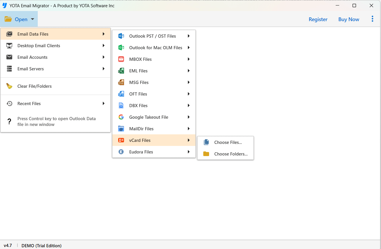 vcardファイルを選択