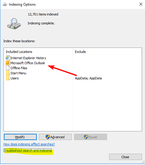 enable search option in outlook 2007