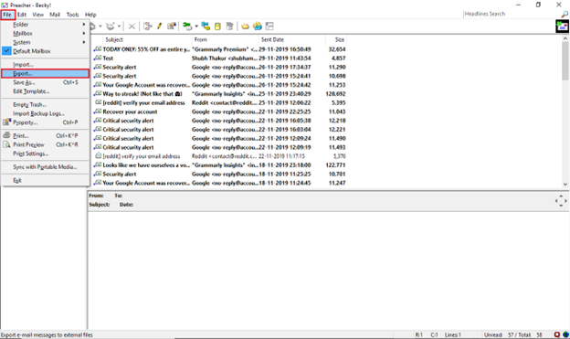エクスポートをクリック