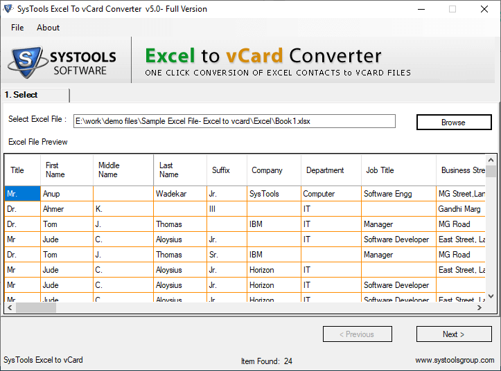convert excel file to vcard 